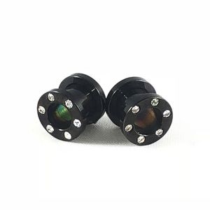 0g4g6g8g Pair Black Stainless Steel CZ Ear Tunnels